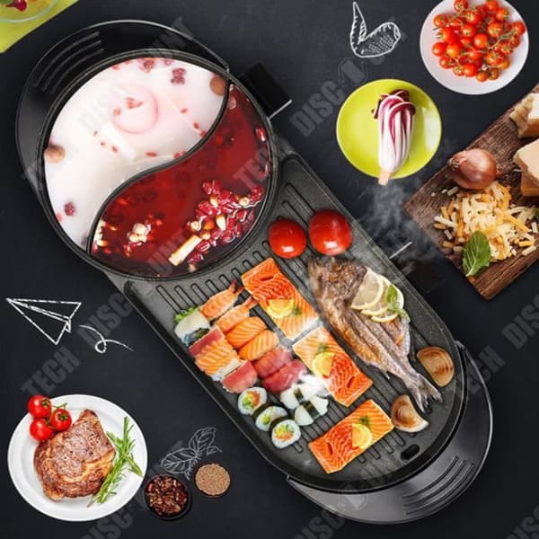 TD® Elektrisk grillad raclettepanna Pan-Dual-Purpose Hushåll Rökfri Non-Stick multifunktionsmatlagning
