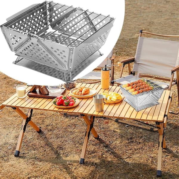 Lollanda Hopfällbar BBQ campinggrill i rostfritt stål – portabel kolgrill för picknick och vandring