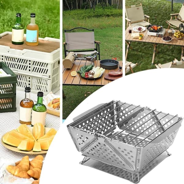 Lollanda Hopfällbar BBQ campinggrill i rostfritt stål – portabel kolgrill för picknick och vandring