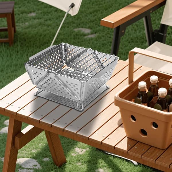 Lollanda Hopfällbar BBQ campinggrill i rostfritt stål – portabel kolgrill för picknick och vandring