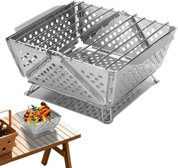 Lollanda Hopfällbar BBQ campinggrill i rostfritt stål – portabel kolgrill för picknick och vandring