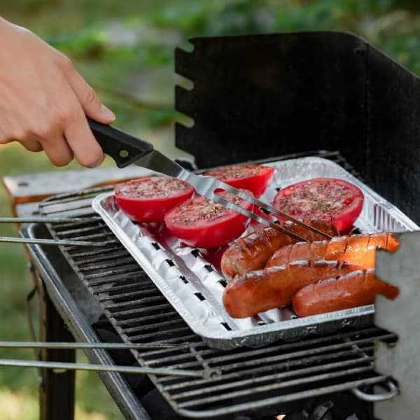 Nipter, grillplåt för barbecue, rektangulär, aluminiumfat, grilla kött och grönsaker, i förpackning om 50 plåtar