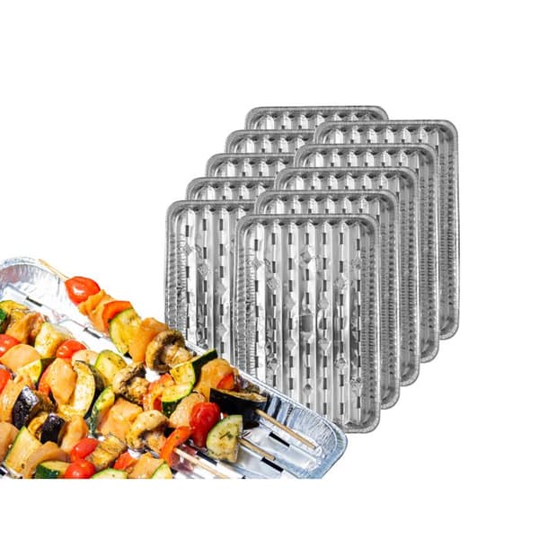 Nipter, grillplåt för barbecue, rektangulär, aluminiumfat, grilla kött och grönsaker, i förpackning om 50 plåtar