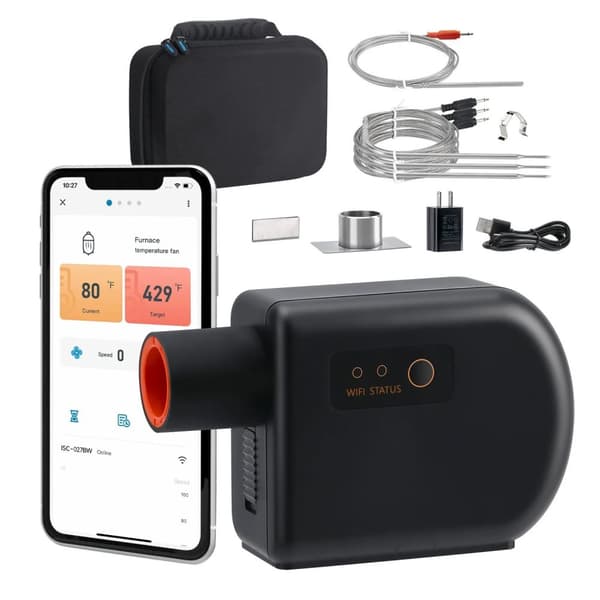 Wi-Fi Bluetooth BBQ-temperaturregulator med 4 sonder, automatisk rökfläktstyrenhet, automatisk temperaturkontroll