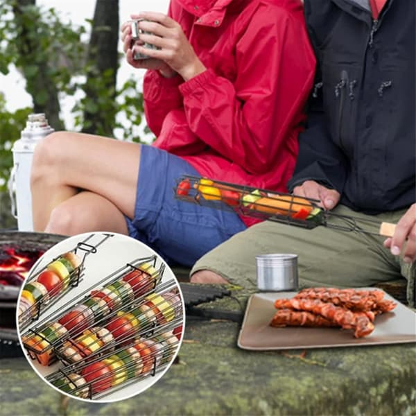 Lollanda tarttumaton ruostumattomasta teräksestä valmistettu grillikori - tarttumattomat grillikorit, puisilla kahvoilla, grilliin ja keittiöön