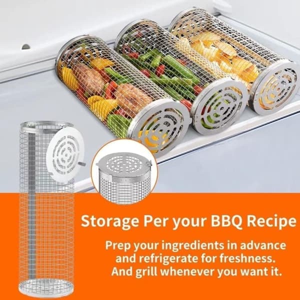 Lollanda Rostfri Grillkorg, set med 1/2 grillkorg – Rullbar, Camping, Trädgård, 10x20/30cm