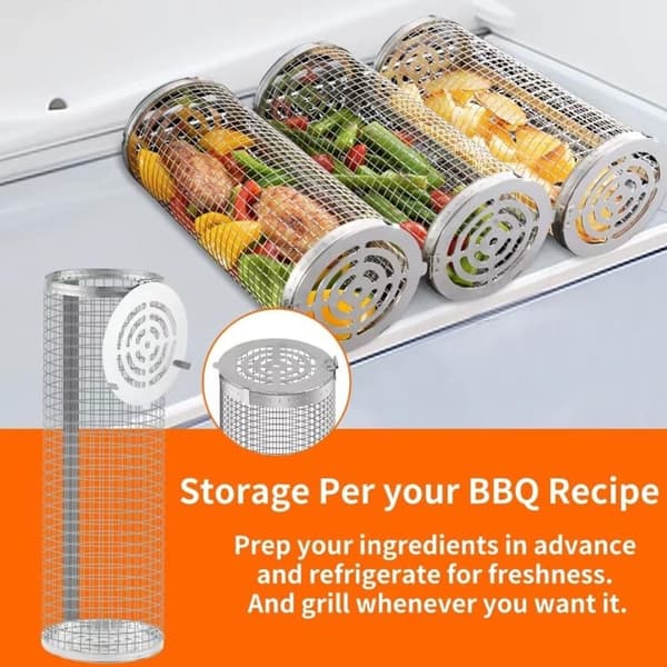 Lollanda Rostfri Grillkorg, set med 2 grillkorg – Rullbar, Camping, Trädgård, 10x20/30cm