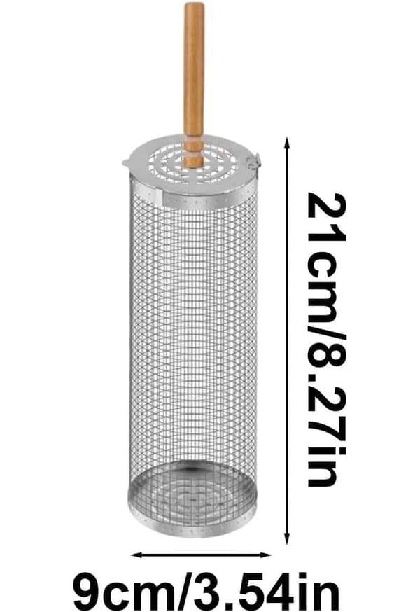 Lollanda Grillikori 1/2 kpl Ruostumattomasta teräksestä valmistettu grillikori, rullattava, Retkeily, Puutarha, 21/31 cm -Puinen kahva