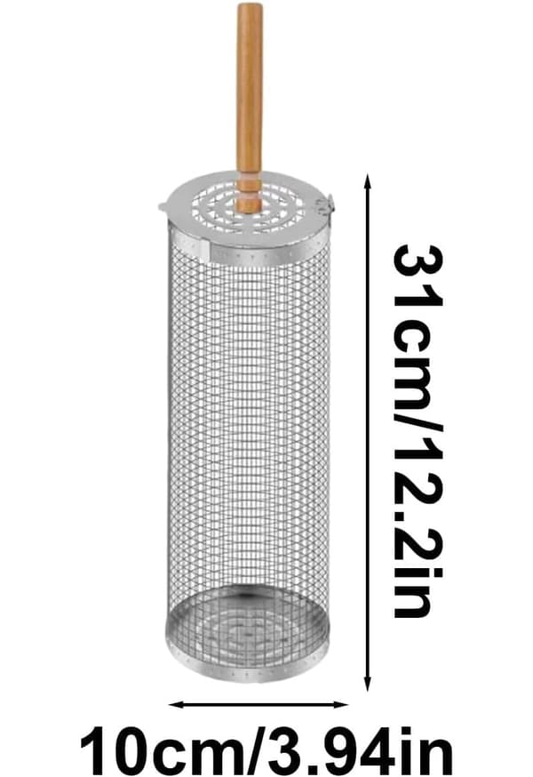 Lollanda Grillikori 1/2 kpl Ruostumattomasta teräksestä valmistettu grillikori, rullattava, Retkeily, Puutarha, 21/31 cm -Puinen kahva