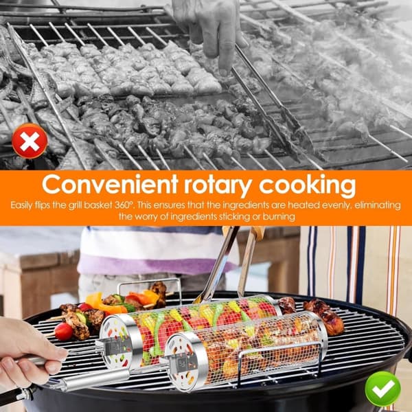 Lollanda Grillkurv 2 stk - Grillkurv i rustfrit stål-Rullebar, Camping, Have, Håndtag, Krog