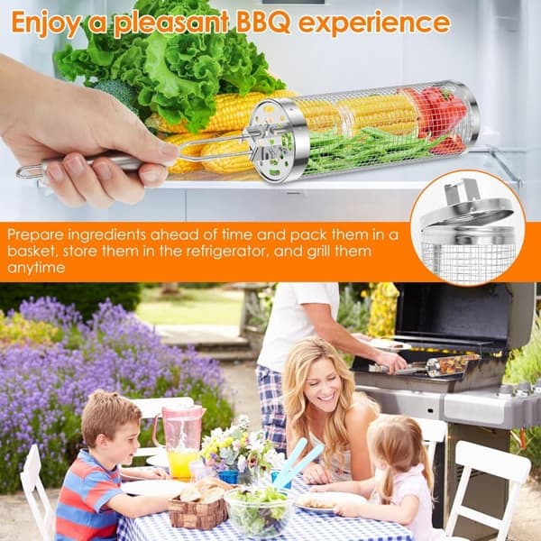 Lollanda Grillkurv 2 stk - Grillkurv i rustfrit stål-Rullebar, Camping, Have, Håndtag, Krog