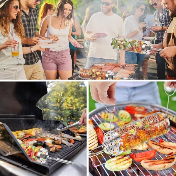 Lollanda Grillkurv 2 stk - Grillkurv i rustfrit stål-Rullebar, Camping, Have, Håndtag, Krog