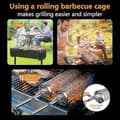 Miniatyrbillede 6 af 10: Rullende grillkurv, grillkurv i rustfrit stål med aftageligt håndtag - sæt med 2, perfekt til camping og have