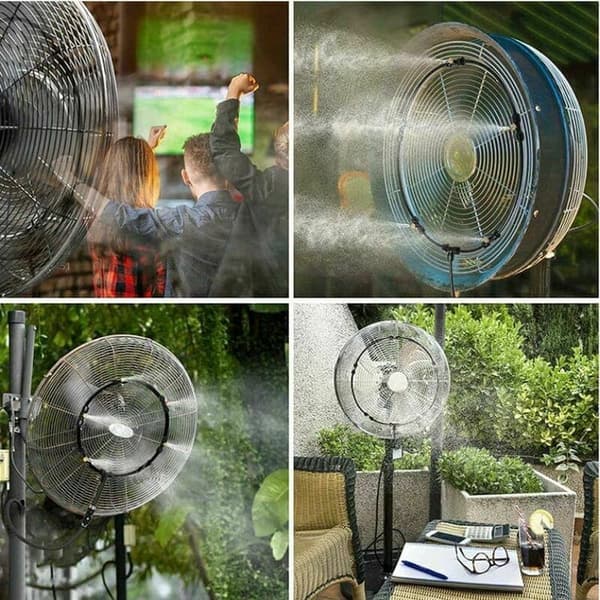 OBOSOE Outdoor Mist System/Sumujärjestelmä tuulettimelle – 6 suutinta Sumuletku 6m venttiilillä ja jäähdytyssuihkurenkaalla