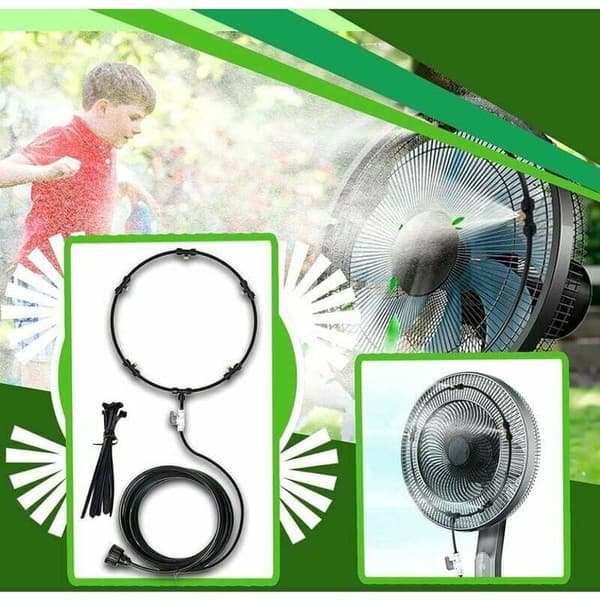 OBOSOE Outdoor Mist System/Sumujärjestelmä tuulettimelle – 6 suutinta Sumuletku 6m venttiilillä ja jäähdytyssuihkurenkaalla