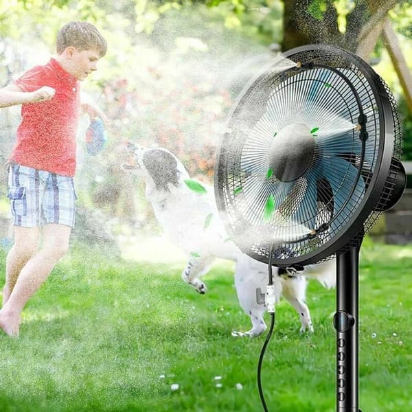 OBOSOE Outdoor Mist System/Sumujärjestelmä tuulettimelle – 6 suutinta Sumuletku 6m venttiilillä ja jäähdytyssuihkurenkaalla