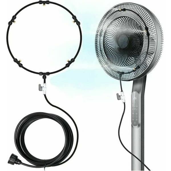 OBOSOE Outdoor Mist System/Sumujärjestelmä tuulettimelle – 6 suutinta Sumuletku 6m venttiilillä ja jäähdytyssuihkurenkaalla