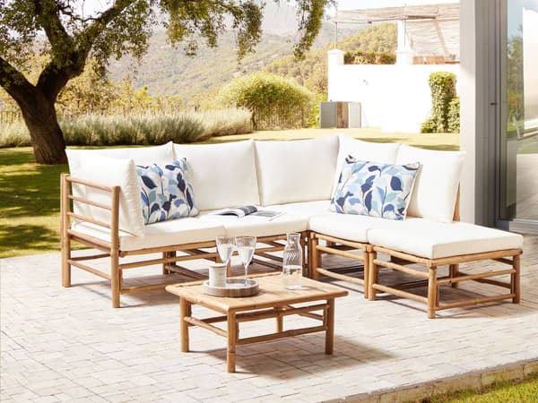 Ottoman Off-White Bambus Polyester Stoff Pute Modul Modulær Sofa