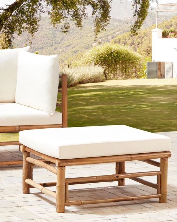 Ottoman Off-White Bambus Polyester Stoff Pute Modul Modulær Sofa