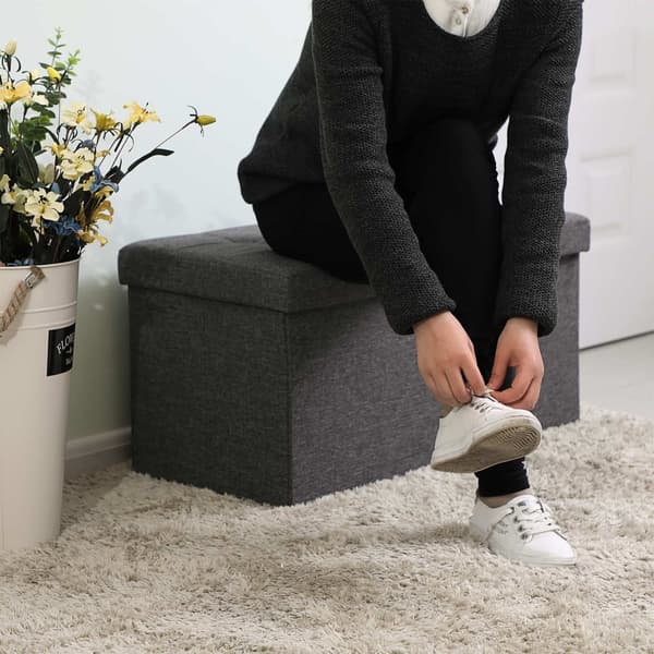 Bænk - sammenfoldelig - Pouf - Opbevaringsboks - Grå