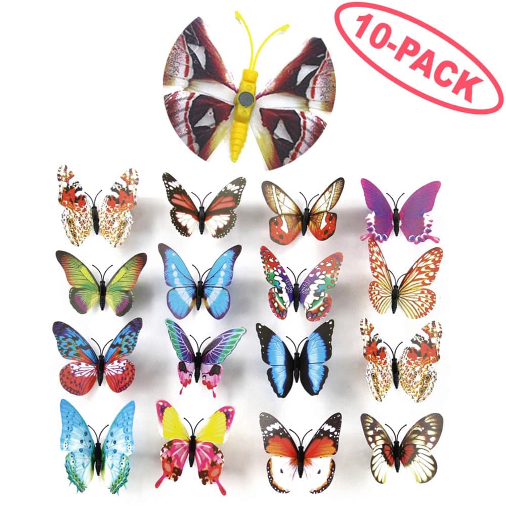 10-Pack Fjärilar med 3D Effekt & Självlysande med Tejp