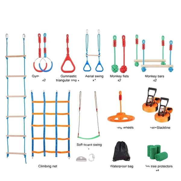Ninja Warrior forhindringsbane, vejrbestandige slacklines, vægtkapacitet på 500lbs., 50x2ft 10stk 50x2ft 12pcs