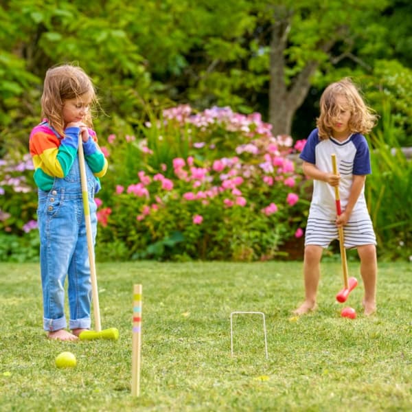 Krocket Set i Trä Familje trädgårdsspel
