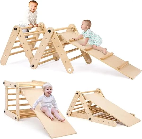 Klattringstriangeln Gym, Fällbar Design, Lämplig för 1-7 År,Original träfärg