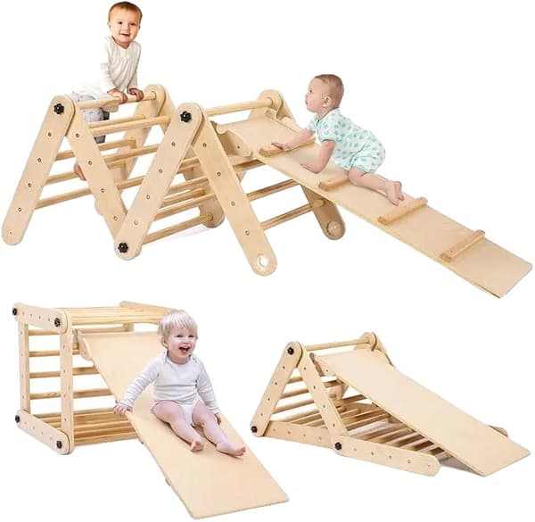 Klattringstriangeln Gym, Fällbar Design, Lämplig för 1-7 År,Original träfärg