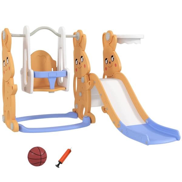 Gunga och Rutschkana Set, 4 i 1 Anläggning, Rekommenderad Ålder 3-6 År,Orange