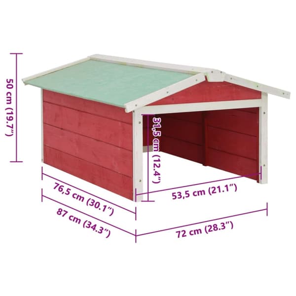 vidaXL Gressklipperhus rød og hvit 72x87x50 cm gran