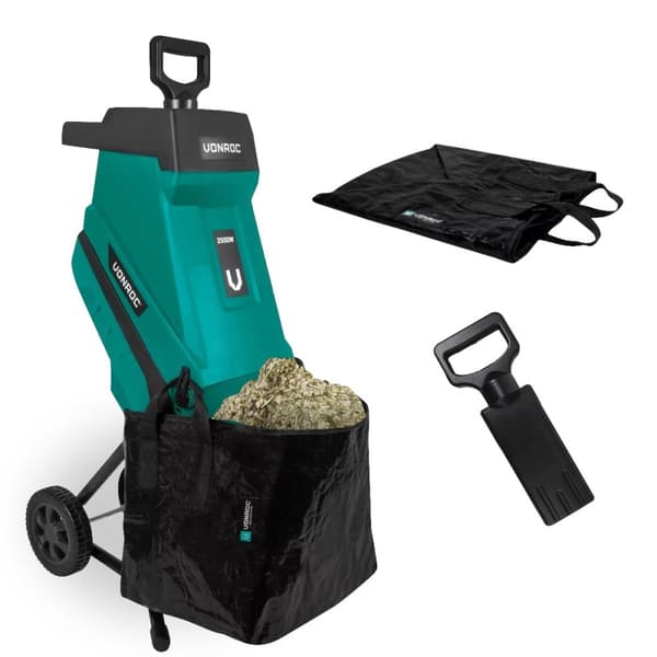 VONROC Kompostkværn 2500W - Til grene op til Ø45mm | Inkl. 45L opsamlingspose