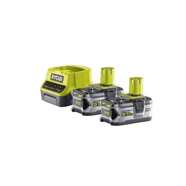 2 x 18V - 5,0 Ah litium+-batterier och 1 x 2,0 A snabbladdare
