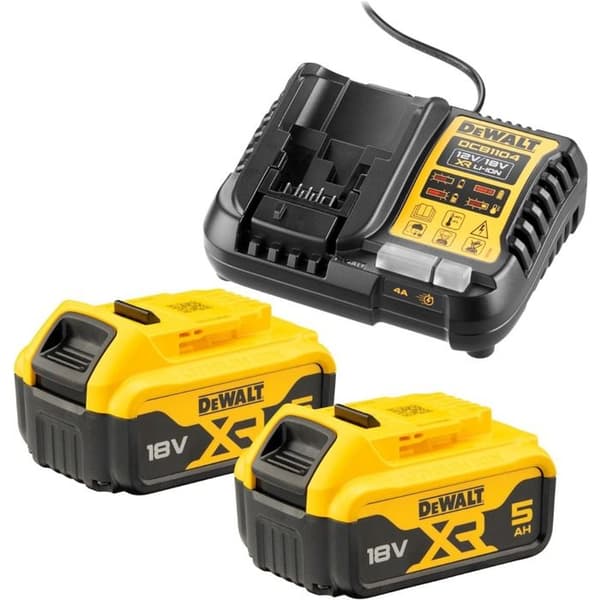 Pack energi XR 18V - DEWALT - med 2 batterier 18V 5.0Ah + Universell laddare 12V/18V - DCB1104P2-QW