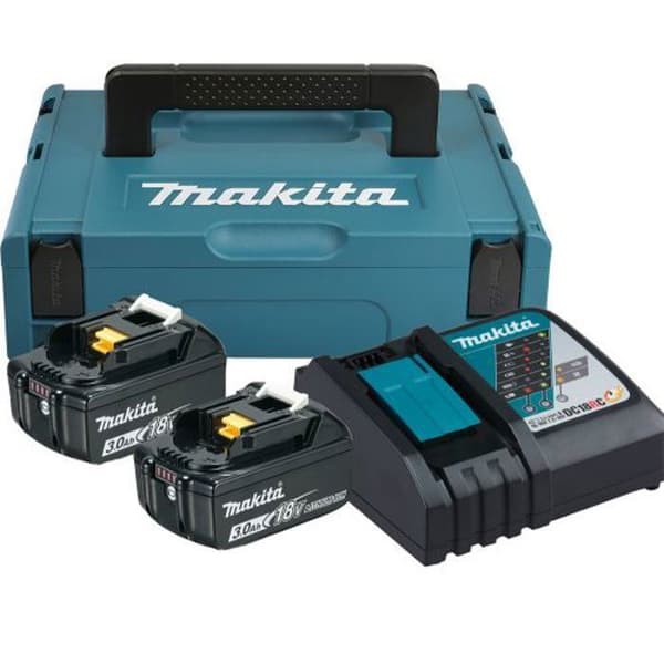 Paket med 2 18V 3Ah batterier + laddare + MAKPAC MAKITA 197952-5 box