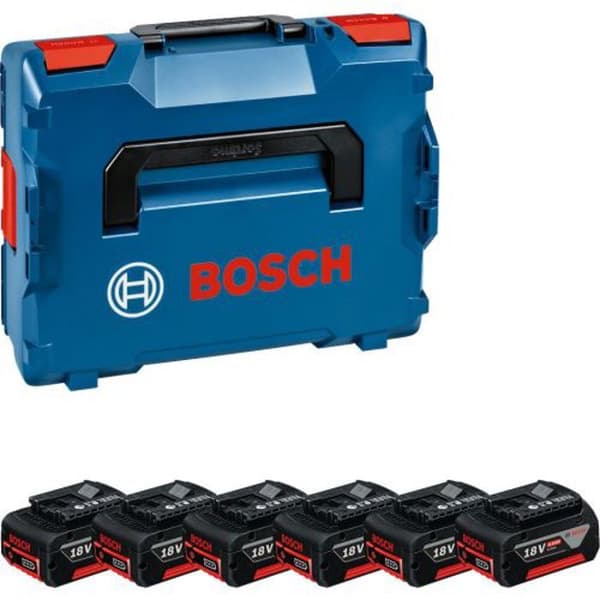 Paket med 6 18V GBA 4Ah batterier + L-BOXX box - BOSCH - 1600A02A2S