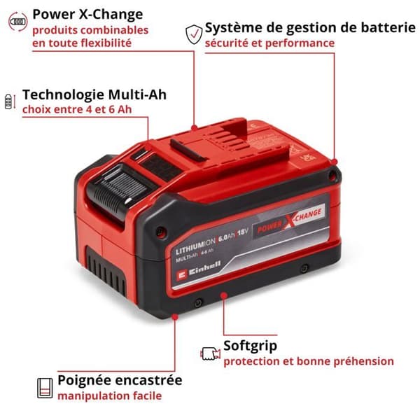Einhell Batteri 6,0 Ah Power X-Change PLUS (Lithium-Ion, 18 V, 4-6 Ah Multi-Ah, för alla Einhell Power X-Change-enheter)