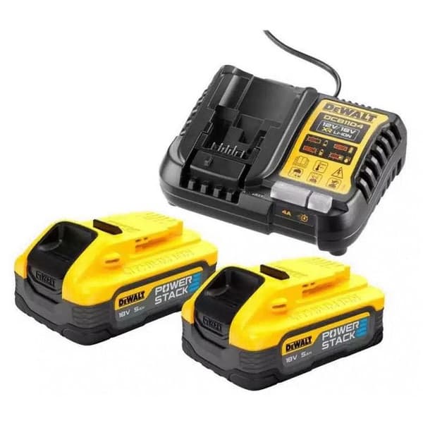 Paket med 2 18V POWERSTACK XR 5Ah LI-ION-batterier + laddare - DEWALT - DCB1104H2-QW