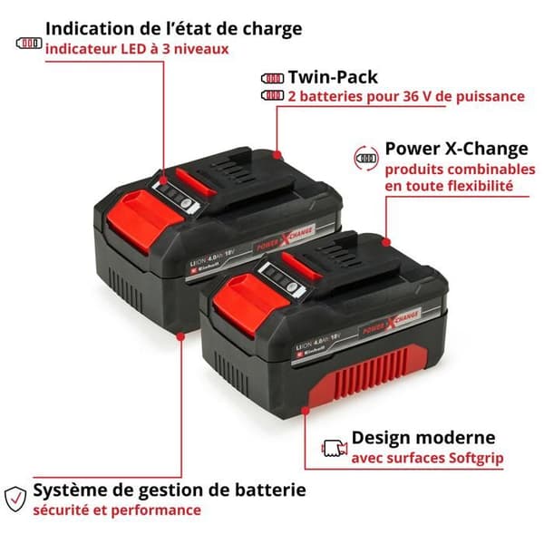 Einhell Dubbelbatteri 2 x 4,0 Ah Twinpack Power X-Change (Litium-jon, 18 V, för alla Einhell Power X-Change-enheter)