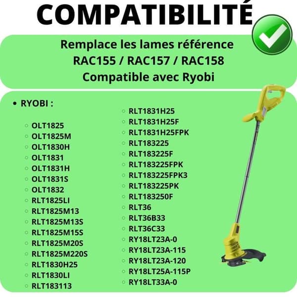 Reservblad - Phonillico® - RAC155 RAC157 RAC158 - 50 stycken - Kompatibel med Ryobi - 6,7 cm