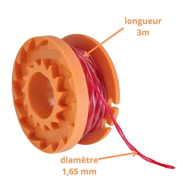 Bobin av trimmertråd - Worx - WA0010 - Ø 1,65mm - L 3m - Paket med 8 spolar och 2 lock