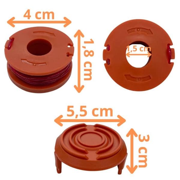 Bobin av trimmertråd - Worx - WA0010 - Ø 1,65mm - L 3m - Paket med 8 spolar och 2 lock