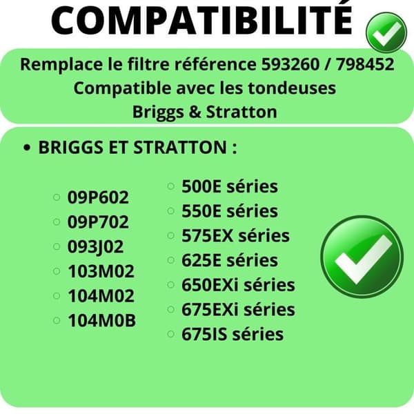 Luftfilter - Phonillico® - Briggs Stratton 593260/798452 - Pack med 2 - Kompatibel med serierna 500E till 675IS