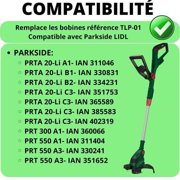 Dubbel trådspole - TLP-01 - Kompatibel med Parkside - Ø 1,65mm - L 2x4m - Paket med 4