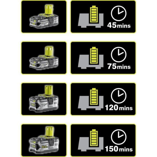 18V 2x4Ah RC18120-240 ONE+ laddarpaket - RYOBI - Li-ion - Sektor - Grön och antracit