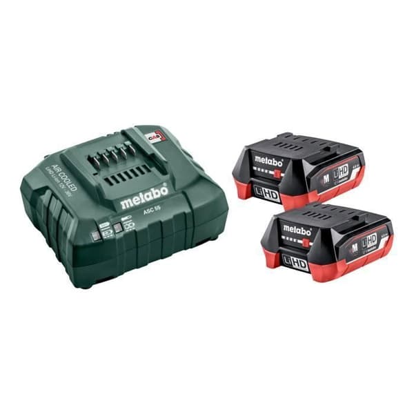 Pack 2 12 Volt Batterier + laddare - METABO - LiHD - 4 Ah - Spänning 12 V