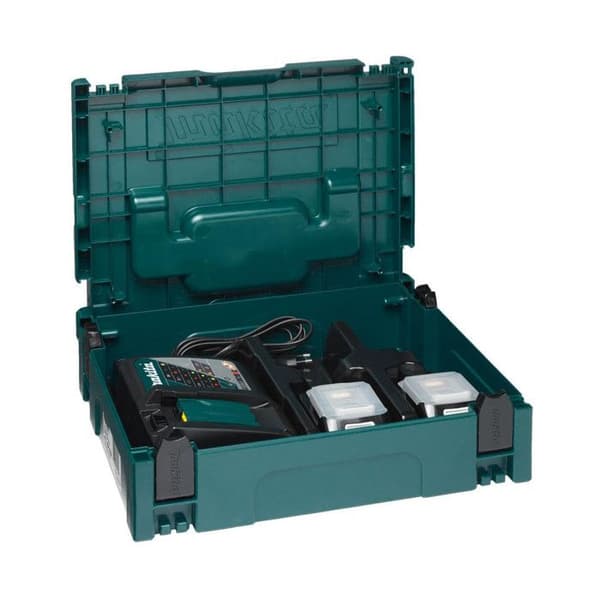 Paket med 2 18V 3Ah batterier + laddare + MAKPAC MAKITA 197952-5 box