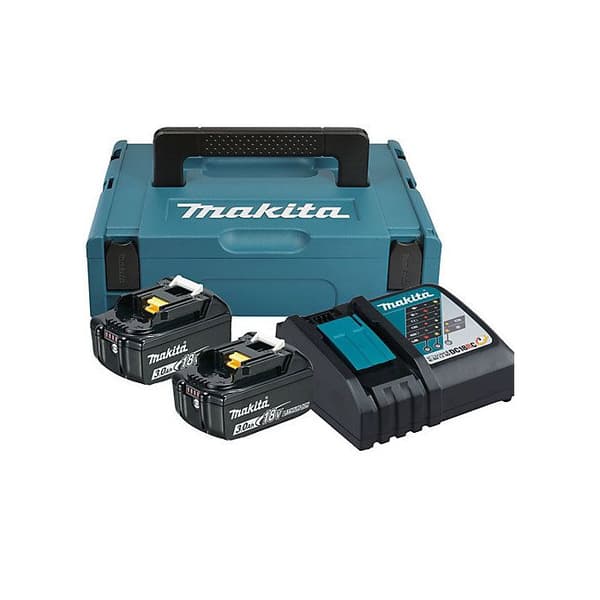 Paket med 2 18V 3Ah batterier + laddare + MAKPAC MAKITA 197952-5 box
