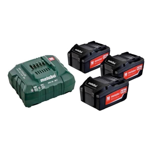 Metabo BASIC SET 3 X 4,0 AH Li-Power Batteriladdare + batteri 3 x Li-Ion 4 Ah 3 A