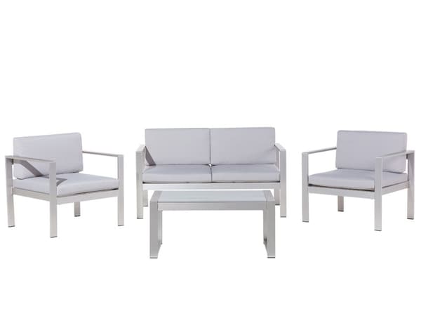 Loungegrupp 4 Delar Ljusgrå Anodiserad Aluminium Soffa av Trä med 2 Stolar och Soffbord